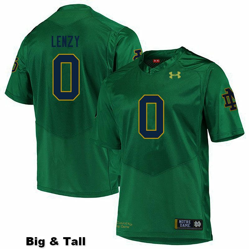 Men's NCAA Notre Dame Fighting Irish #0 Braden Lenzy Stitched College Under Armour Authentic Green Big & Tall Football Jersey AF10K42RS